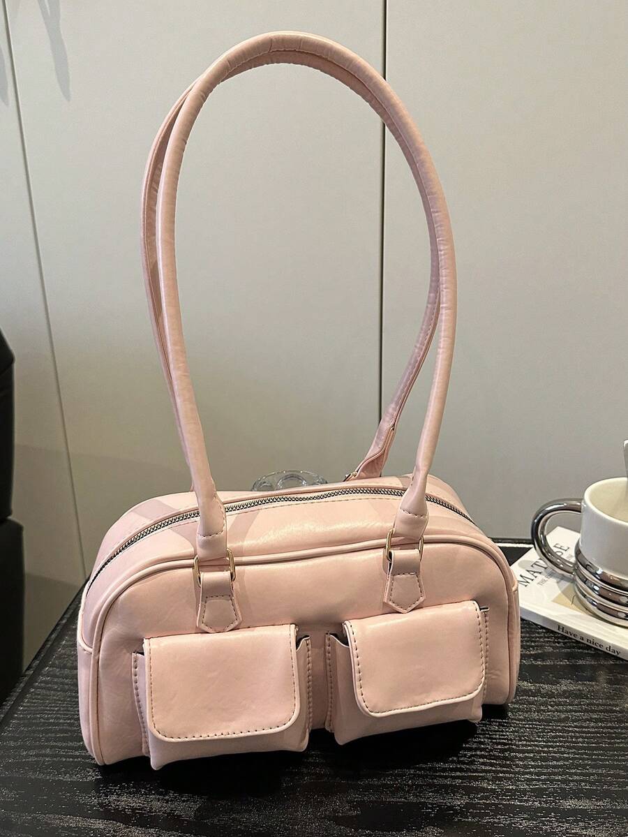 1 Stück Damen Schwarze Schleife PU Leder Umhängetasche, Neu Ankunft Süß Elegant Vielseitig Exquisit - Pink - Übersicht 1