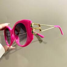 Large Frame Round Glasses,  Fashion Decorative Eyeglasses, Hollowed Metal Frame Legs Eyeglasses For Men And Women - Màu Hồng Tươi - Xem 8