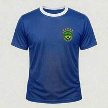 Men's Dry Fit T-Shirt Brazil World Cup National Team 2026 Gym Soccer Sports Shirt - 寶藍色 - 查看 1