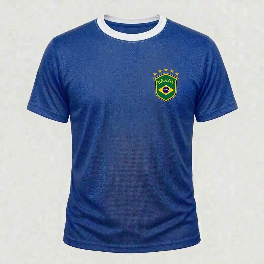 Men's Dry Fit T-Shirt Brazil World Cup National Team 2026 Gym Soccer Sports Shirt - 寶藍色 - 查看 1