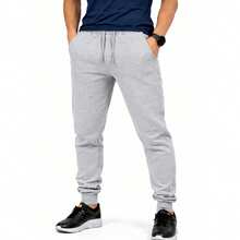 Men's Fleece Sweatpants With Cotton Lining, Cuffs, Pockets, Elastic Waistband With Adjustable Drawstring. - Grey - View 3