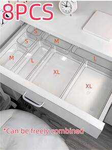 8pcs Clear Minimalist Drawer Storage Boxes For Small Items Organization, Perfect For Makeup, Cosmetic Tools, And Accessories, Ideal For Holiday Gift Giving, Home Organization, And Stylish Decluttering Solutions For Christmas, Thanksgiving, New Year, And Valentine's Day Celebrations - Clear - View 18