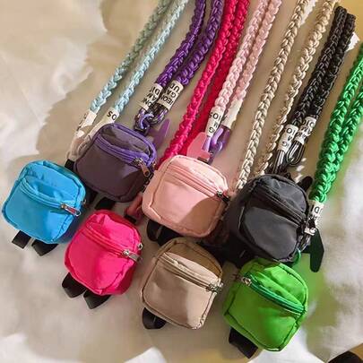 Mini-etui met ritssluiting, versterkt met een lange, geweven nylon band, geschikt voor telefoonhoesje, oordopjes, CCD-camera, outdoor reizen of als schoudertas.