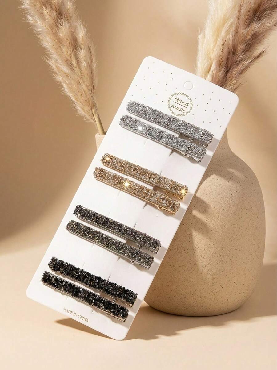 8 件套时尚女童发夹：镶钻珍珠鸭嘴夹 - 日常佩戴的完美之选 - 彩色 - 查看 1