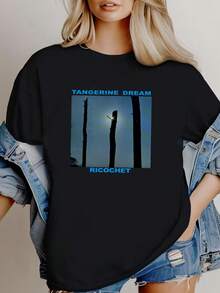 T-shirt femme imprimé Rare Tangerine Dream - Ricochet, manches courtes, noir, toutes tailles - Noir - Voir 1