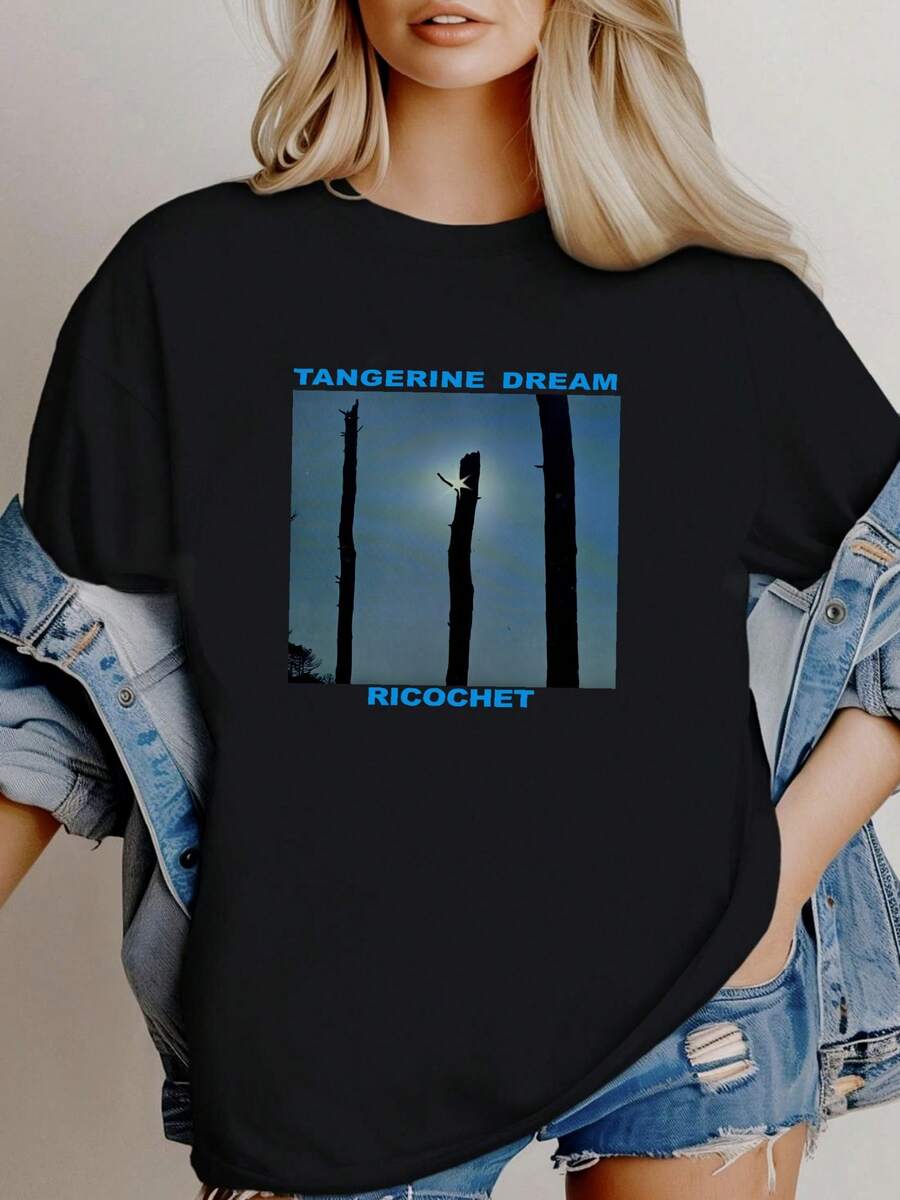 T-shirt femme imprimé Rare Tangerine Dream - Ricochet, manches courtes, noir, toutes tailles - Noir - Voir 1