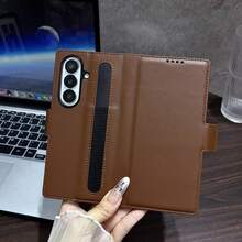 1 PIEZA Funda de cartera de piel sintética premium compatible con Samsung Galaxy Z Fold 7/Fold 6, cierre magnético resistente, soporte para bolígrafo, ranuras para tarjetas, soporte plegable, cubierta empresarial de protección total - Marrón - Ver 8