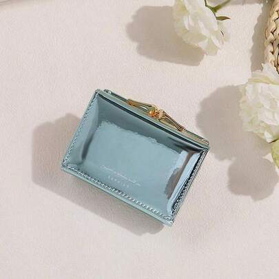 Monedero holográfico láser, Portacartas de triple pliegue para mujer, Billetera corta de moda, Diseño lindo y elegante para mujer Billetera de dinero Billetera mini Billetera Billetera pequeña Billetera linda Esencial de viaje de verano