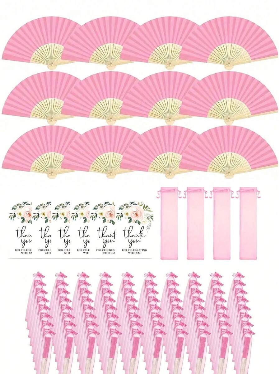 Regalo para ella/él 3/15/30 piezas/Set, Juego de abanicos de papel rosa para bodas, abanicos plegables con etiquetas de agradecimiento y bolsas de tul, regalos para damas de honor, adecuado para decoraciones de bodas, accesorios para fotos de despedida de soltero, regalos perfectos para bodas, ideal para reuniones y eventos - Multicolor - Ver 1