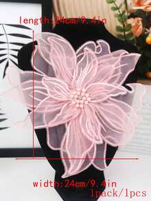 新款手工3D刺绣四层蕾丝，镶嵌水钻和珠子，宽度：23厘米，婚纱DIY刺绣配件 - 粉色 - 查看 8