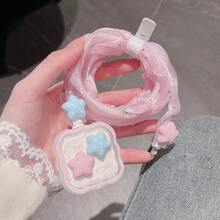 Girly Macaron Pink & Blue Star 40W Charger Case, Ribbon Data Cable Protector Sleeve - Multicolor - View 7