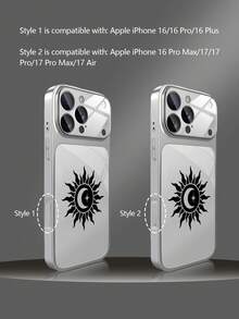 1pc New Mysterious Crescent Moon & Sunburst Star Pattern Luxury Large Window Tempered Glass Camera Lens Protection Phone Case Compatible With IPhone 17/17Pro/17ProMax/17Air/16/16Pro/16ProMax/16Plus/15/15Plus/15Pro/15ProMax/14/14Plus/14Pro/14ProMax/13/13Pro/13ProMax/12/12Pro/12ProMax/11/11ProMax, Matte Anti-Fall, Full Coverage Metal Paint Premium Protection Cover - Multicolor - View 9