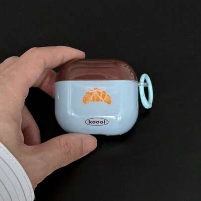 Blue Background 1pc Croissant + Blue Circle Earphone Case Compatible With Apple Pro3/Pro2/AirPods4/AirPods3/AirPods2, Fashion Women Earphone Case, Minimalist Earphone Case, Apple Earphone Case, Apple Earphone Cover, Men Earphone Case