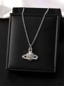 1pc Full Rhinestone Geometric Charm Planet Necklace - Bạc 2 - Xem 5