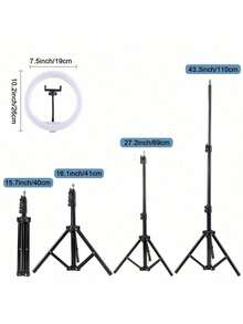 A 25cm LED Ring Light With A 110cm Telescopic Stand, Stable And Flexible Tripod, Three Adjustable LED Colors, And USB Power, Ideal For Live Streaming, Product Photography, Food Photography, Makeup Lighting, And Conferences. It's Perfect For Makeup, Video Recording, Live Streaming Halloween Parties. The Universal Stabilizer Allows Compatibility With More Ring Lights And Is Compatible With Cameras. - 10IN-3S-110-jWJ - View 2