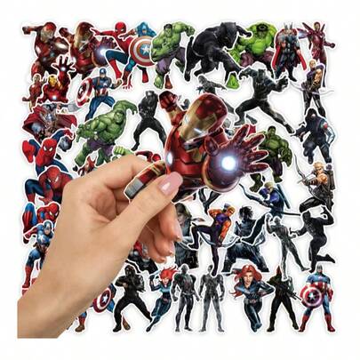 Marvel 50pcs Avengers Themed Stickers, Water Bottles, Mobile Phones, Laptops, Suitcases, Toys, DIY Stickers, Cartoon Stickers