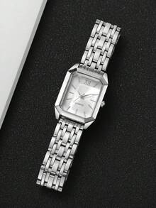 1pc Women's Fashion Square Roman Numeral Dial Quartz Wrist Watch, Classic Elegant Style (Watch Only, No Box) - Silver - View 4