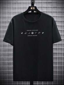 Camisa natalina masculina oversized com estampa de lua e mangas curtas - uma peça popular. - Preto - Ver 4