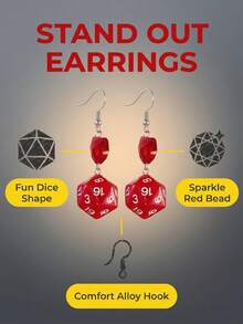 Y2K 时尚骰子耳环，通勤和日常佩戴皆宜 - 紅色 - 查看 8
