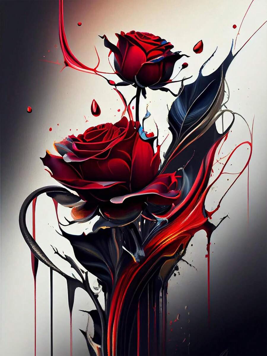 1件套DIY钻石画套装 - 玫瑰花卉图案，全钻，家居装饰，30*40厘米/40x50厘米 - 套裝 - 查看 1
