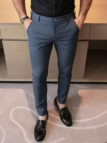 男士商务正装直筒裤，修身简约时尚西装裤，适合春夏穿着 - 淺灰色 - 查看 4