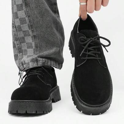 Vintage Derby Shoes, Men's Casual Thick Sole Elevator Shoes, Low-Top Boots For Spring & Summer