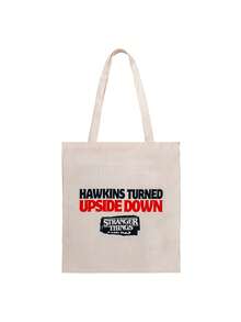 1 Túi mua sắm Stranger Things chính thức của Netflix, chất liệu polyester, in hình Demogorgon, Eleven, Mike, Dustin, Will Lucas, có thể tái sử dụng, dùng hàng ngày, quà tặng tiện dụng cho bạn bè và gia đình. - A - Xem 4