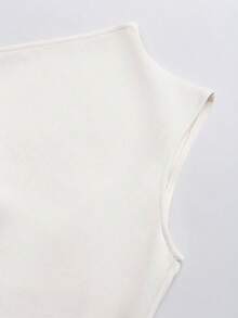 女士优雅纯色系带露肩无袖简约短款连衣裙，浅色夏季款 - 杏色 - 查看 5