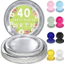 40 chiếc đĩa giấy dùng một lần kích thước 9 inch và 7 inch, đồ dùng cho tiệc cưới, sinh nhật, tiệc trà ngoài trời. - Xem 2