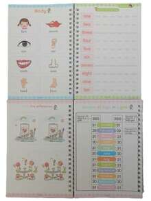 4pcs Sank Magic Practice Copybook For Kids, Reusable Erasable Handwriting Workbook Set With Pen, Number Tracing, Alphabet And Calligraphy Training Book, Perfect For Preschoolers And Kindergarten Children, Helps Improve Writing Skills, Pen Control And Basic Learning Ability, Practical Early Educational Writing Tool For Home Study, Classroom Learning And Daily Practice - Multicolor - View 2