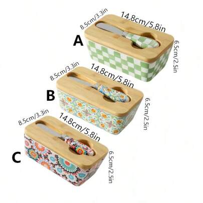 Large Capacity Ceramic Butter Dish With Knife - Creative Hand-Painted Ceramic Butter Storage Container With Compartment, Durable And Dishwasher , Christmas Kitchen Gift, Durable And Highly Creative