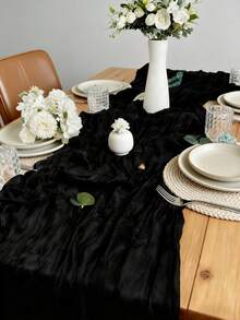 1/2/5pcs Black Pleated Table Runner ,Solid Home Table Cover ,Wedding Party Decotive Tablecloth,Table Centerpiece Decor, Wedding Party Supplies,Dinner Party Decor,Birthday Party Decor,Anniversary Party Decor,Party Table Flag,Dining Room Accessories,Kitchen Decor,Easy Clean Tablecloth,Home Decor Gift,Decor For Home - Black - View 10