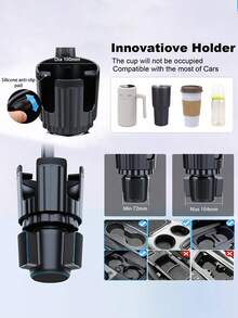 Giá đỡ cốc kiêm giá đỡ điện thoại/máy tính bảng đa năng 2 trong 1 cho ô tô, có tay đỡ kéo dài - Đế xoay 360°, phù hợp với điện thoại/máy tính bảng từ 4-12.9 inch, thích hợp cho ô tô, xe golf, phòng tập gym - Chất liệu polycarbonate bền chắc, giá đỡ máy tính bảng. - màu đen - Xem 5