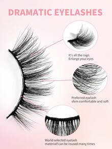 ENCHUW 8对自然半截假睫毛，蓬松轻盈，卷翘猫眼造型，仿貂毛假睫毛，日常佩戴 - 黑色 - 查看 3