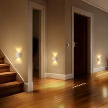 1/2/4 Pcs Dual-Head LED Motion Sensor Wall Light, Smart LED Night Light, Indoor Magnetic Motion Sensor Wall Lamp, Battery-Powered, Adjustable Color Temperature And Brightness, Suitable For Hallways, Bathrooms, Bedrooms, Home Decoration, - 方形多色 - 查看 9