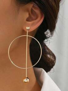 1pair Women's Fashionable Round Hoop Earrings With Bead Detailing, Suitable For Parties And Daily Wear, Vacation-Style Jewelry, A Gift For Girlfriend - 金子 - 查看 7