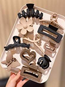 11pcs Fashion Elegant Hair Clips, Practical And Decorative Gift For Girls, Suitable For Commuting, Leisure And Other Occasions, Adding Minimalist Sophisticated Style, Hair Catching Clips, School Supplies, Graceful Hair Clips, Wholesale Hair Clips, Suitable For Daily Outing, Leisure, Party, Commuting, Vacation, Ponytail, Bun, Washing Face, Makeup, Matching Clothes, Accessories, Vintage, Mother's Day Hair Clips, Mother's Day Hair Accessories, Mother's Day Hair Accessory Set - Nhiều màu - Xem 5