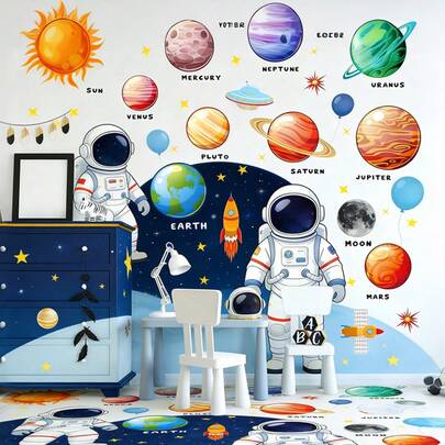 1张太阳系墙贴，自粘装饰贴纸，适用于家居、派对、花园装饰