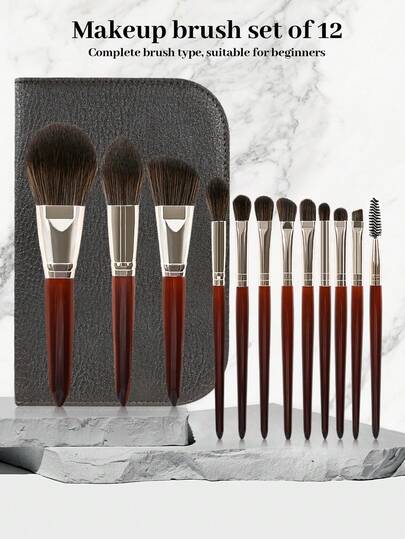 SEPROFE 12pcs Professional Makeup Brush Set, High-Quality Wooden Handle, Ultra-Soft Fibers Fit Face & Eyes, Includes Powder Brush, Blush Brush, Contour Brush, Highlighter Brush, Eyeshadow Brush, Lash Comb, With Deluxe Zipper Makeup Bag