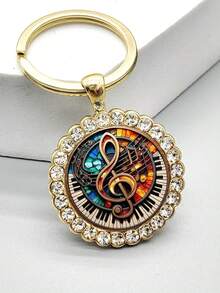1个音乐图案圆形钥匙扣，适用于包包、钥匙，是万圣节、感恩节、圣诞节、周年纪念日的理想礼物。 - 金色 - 查看 4