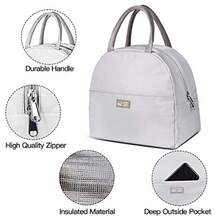 DAS TRUST Grey Reusable Lunch Bags for Women Insulated Lunch Box Lunch Bag Women Leakproof Cooler Bag Lunch Container Meal Prep Womens Lunchbox for Men Lunch Tote Bag - Gris - Ver 4