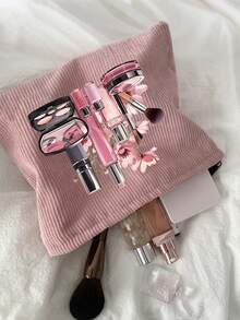 一款时尚化妆旅行包，饰有化妆图案 - 轻便可折叠拉链包，适合存放化妆品、洗漱用品和文具，易于擦拭清洁，是送给女士和化妆爱好者的理想礼物。 - 彩色 - 查看 3