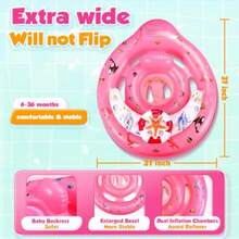 Baby Pool Float with Canopy UPF50+ Sun Protection Inflatable Pool Floats with Toy Play Console for Baby 6-36 Months Infant Swimming Float with Adjustable Safety Seat for Boys Girls - Rosa - Ver 6