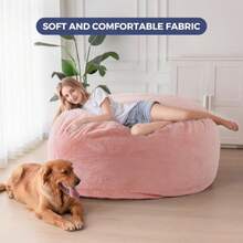 MAXYOYO - Funda para silla de puf solo cubierta sin relleno lavable y suave para sala de estar y recámara - Rosa - Ver 3