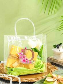 10个装 - 1个可重复使用的透明PVC礼品袋，带花卉字母A-Z手柄，适用于婚礼、生日和节日，多用途包装收纳袋 - 透明 - 查看 11