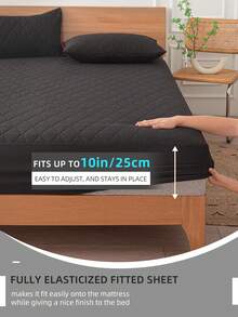 1pc Waterproof Fitted Sheet, Bedding, Fitted Sheet, Mattress Cover, Fitted Sheet, Soft & Comfortable Bedroom Bedding, Solid Color Mattress Protector, Bedroom Bedding, Deep Pocket Breathable Quilted Fitted Sheet, Fits Twin, Full, Queen, King Size Beds, Dust Protection, No Pillow And Pillowcase Included, Machine Washable, Bedding Gift, Black - Black - View 4