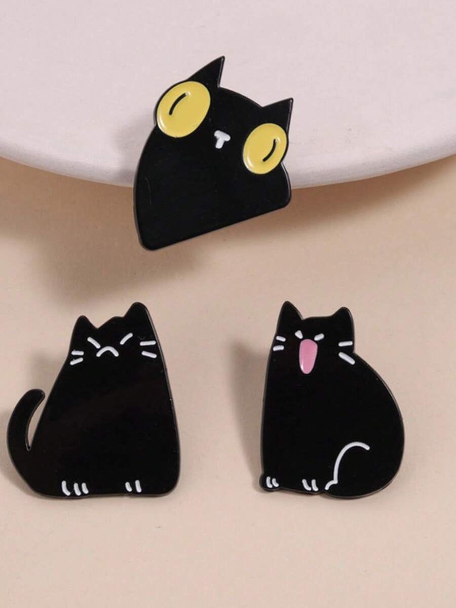 1/3枚可爱黑猫胸针，表情生动有趣，猫咪主题徽章，男女通用设计，日常佩戴配饰礼品