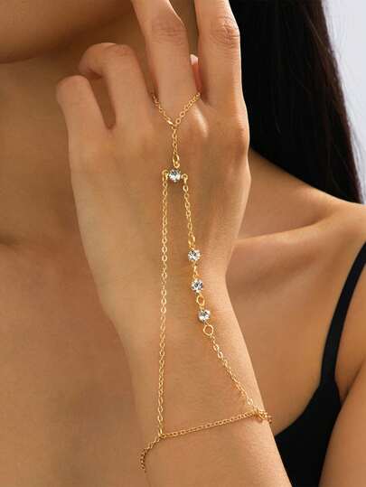 1pc Summer New Elegant Minimalist Shiny Beaded Finger Chain Bracelet For Women, Suitable For Beach & Vacation