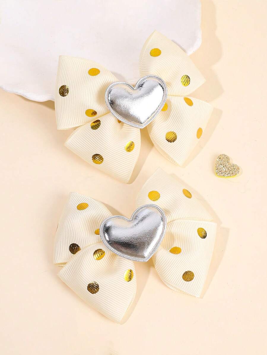 1 pieza Clip de pelo con lazo y corazón a lunares, accesorio de pelo lindo y versátil para niñas - Multicolor - Ver 1