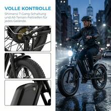 Adult Electric Bicycle, 20-Inch Wide Tires, 48-Volt 15 Ah Battery, Rated Power 750W, Maximum Range 29-39 Miles, Maximum Load Capacity 330 Lbs. - 專業版 - 查看 2